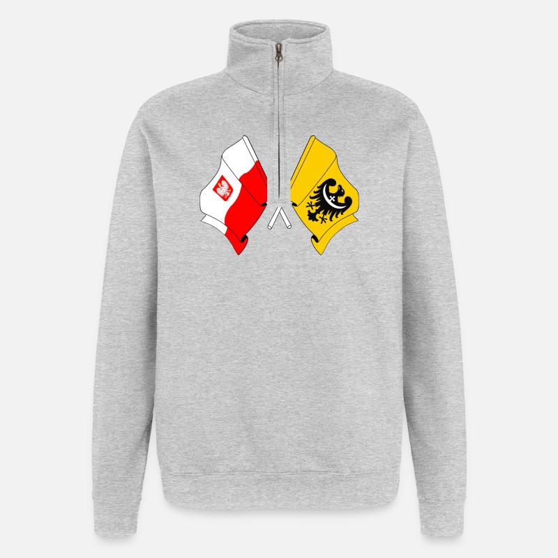 Drapeau de la Pologne, Basse-Silésie croisé - Sweat à zip 1/4 - gris chiné