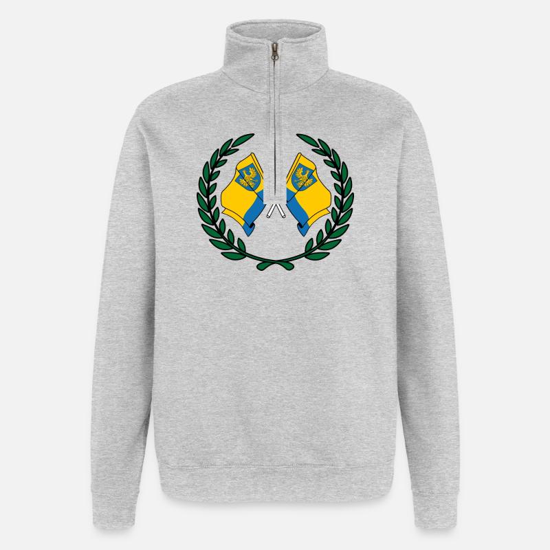 Drapeaux Opole couronne de laurier - Sweat à zip 1/4 - gris chiné
