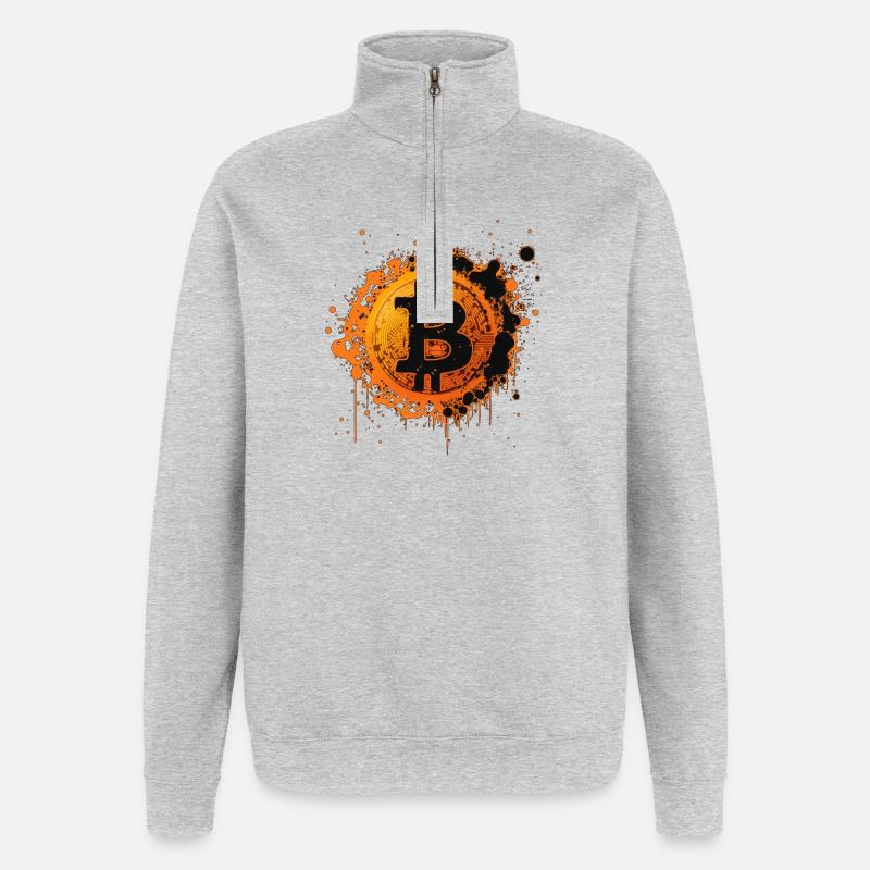Éclaboussures de Bitcoin Graffiti Orange - Sweat à zip 1/4 - gris chiné