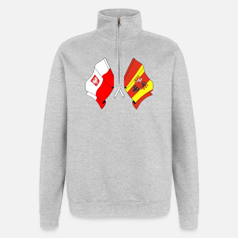Drapeau Pologne, Lodz traversé - Sweat à zip 1/4 - gris chiné