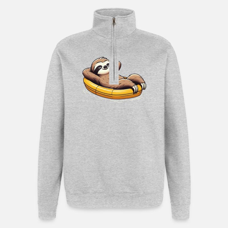 Faultier entspannt im Boot Urlaub - Quarter-Zip-Sweatshirt - Grau meliert