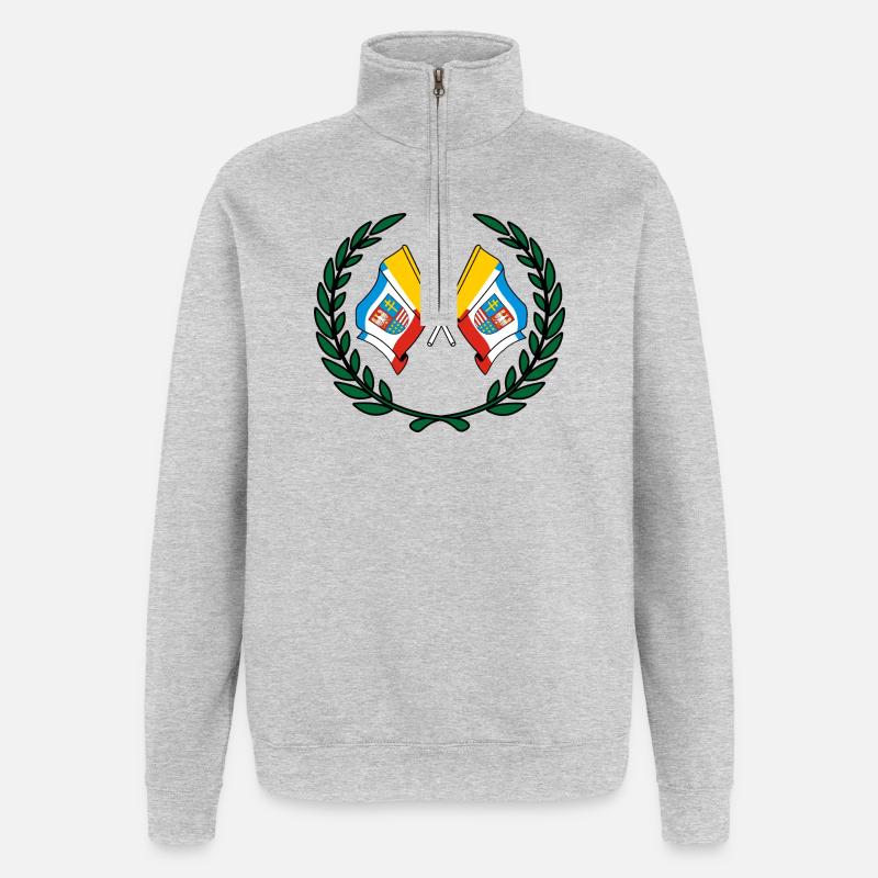 Drapeaux Sainte-Croix couronne de laurier - Sweat à zip 1/4 - gris chiné