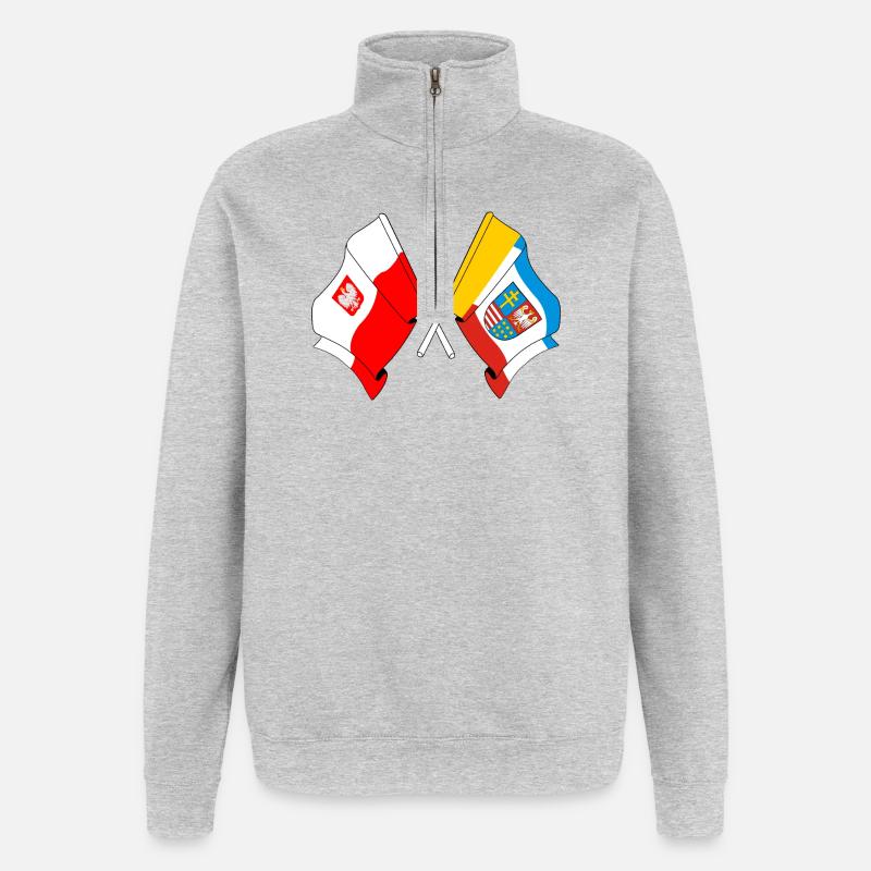 Drapeau Pologne, Sainte-Croix - Sweat à zip 1/4 - gris chiné