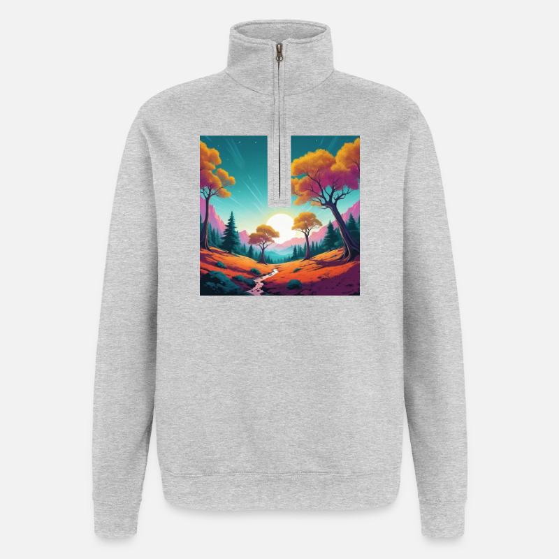 Coucher de soleil - Sweat à zip 1/4 - gris chiné