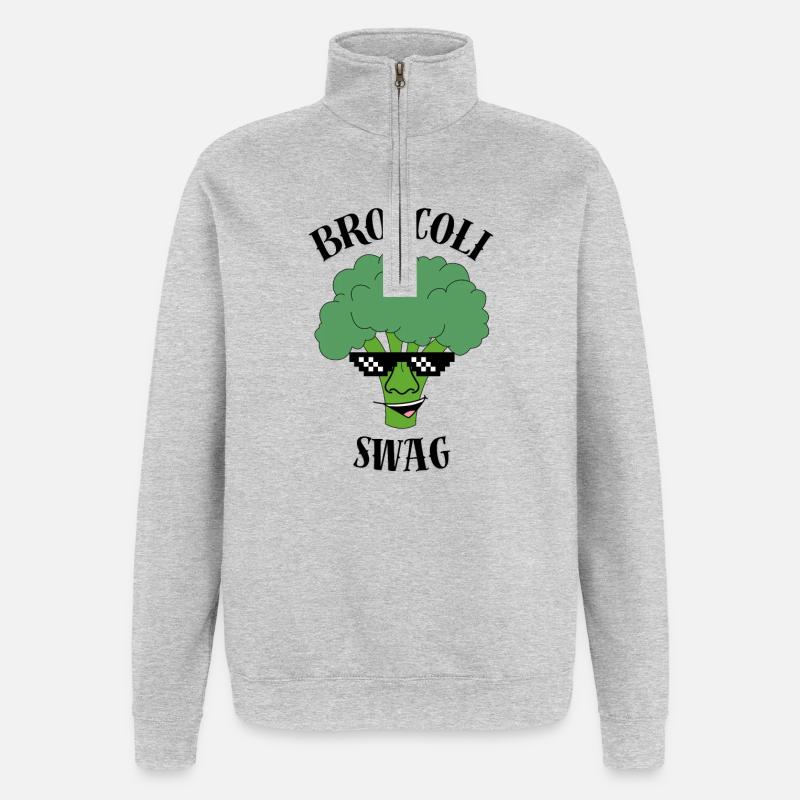 Brocoli rieur avec lunettes de soleil - Sweat à zip 1/4 - gris chiné