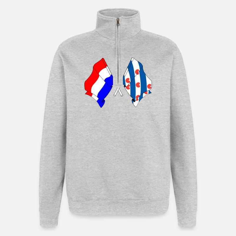 Drapeau des Pays-Bas, Frise croisé - Sweat à zip 1/4 - gris chiné