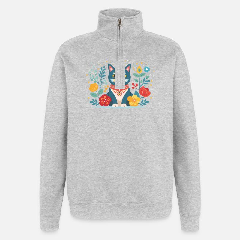 chat mignon - Sweat à zip 1/4 - gris chiné