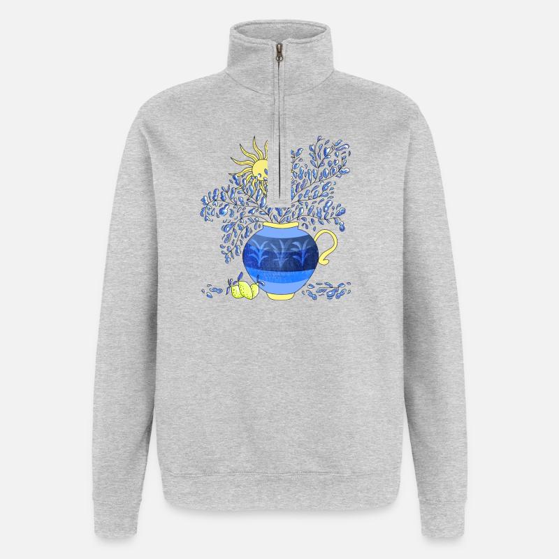 Vase mit Zitronen - Quarter-Zip-Sweatshirt - Grau meliert