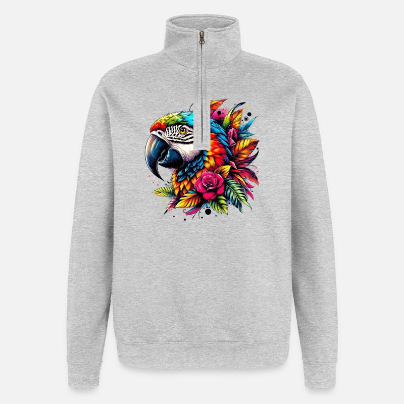 Perroquet - Sweat à zip 1/4 - gris chiné