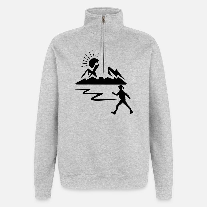 Wandererin, Frau, Berge - Quarter-Zip-Sweatshirt - Grau meliert