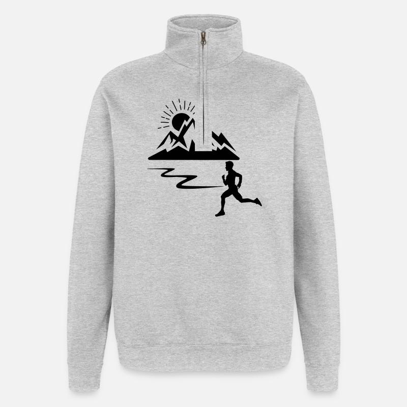 Läufer Mann mit Bergen - Quarter-Zip-Sweatshirt - Grau meliert