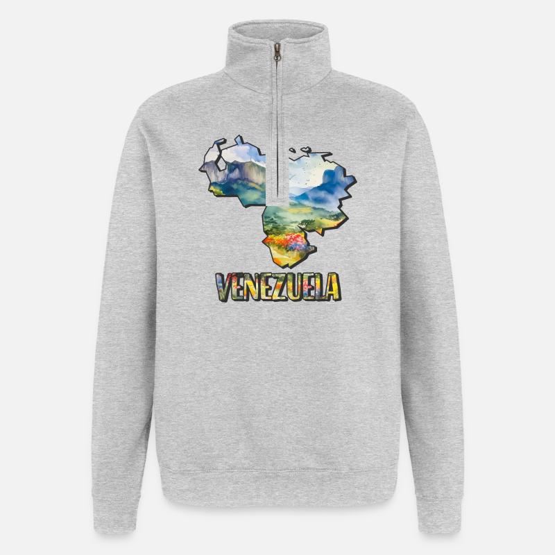 Carte à l’aquarelle Venezuela - Sweat à zip 1/4 - gris chiné