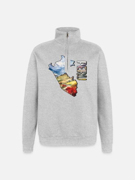 Aquarell Landkarte Peru - Quarter-Zip-Sweatshirt - Grau meliert