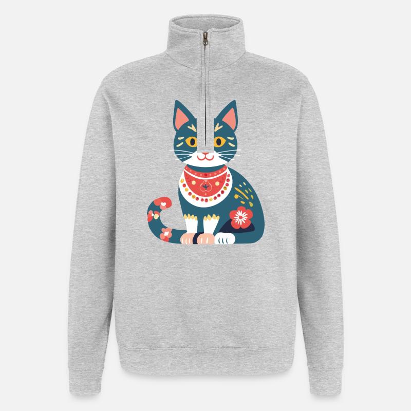 cute folklore cat - Quarter-Zip Sweatshirt - heather grey