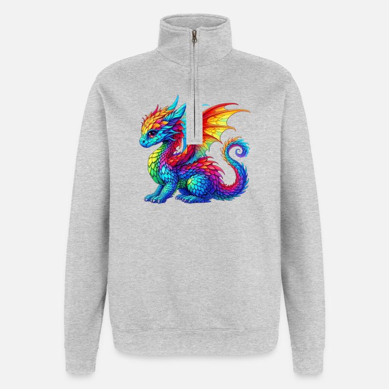 Drache - Quarter-Zip-Sweatshirt - Grau meliert