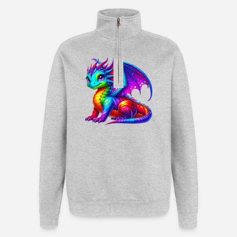 Drache - Quarter-Zip-Sweatshirt - Grau meliert