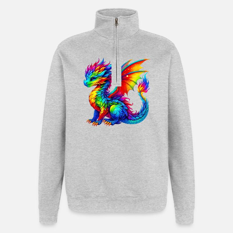 Drache - Quarter-Zip-Sweatshirt - Grau meliert