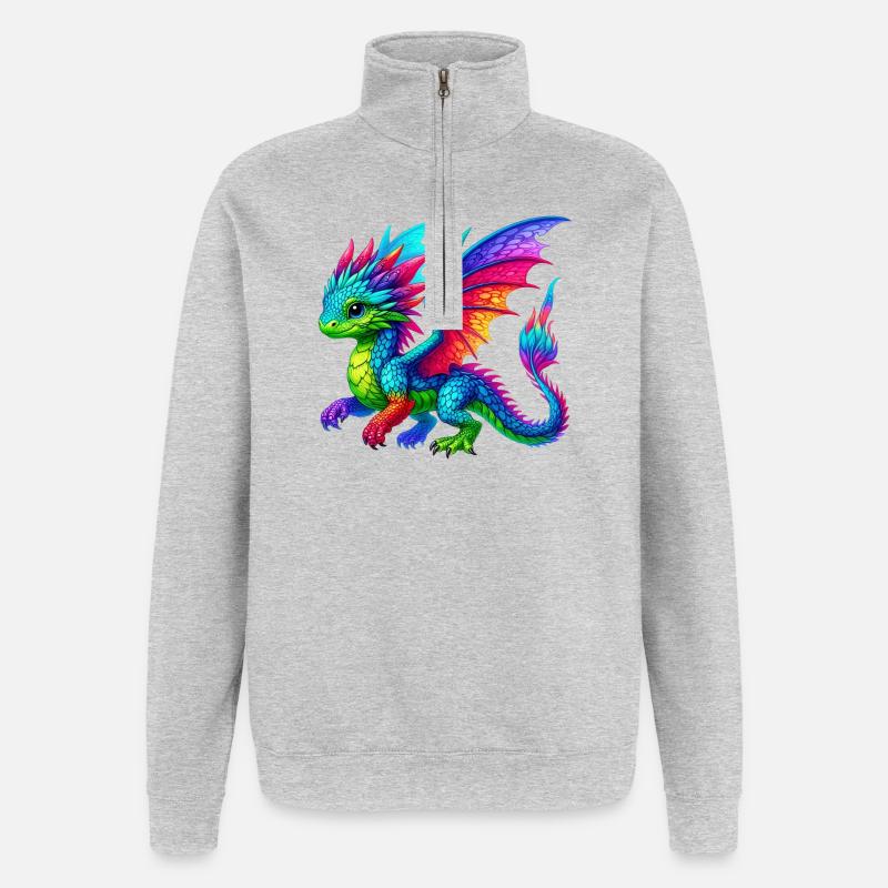Drache - Quarter-Zip-Sweatshirt - Grau meliert
