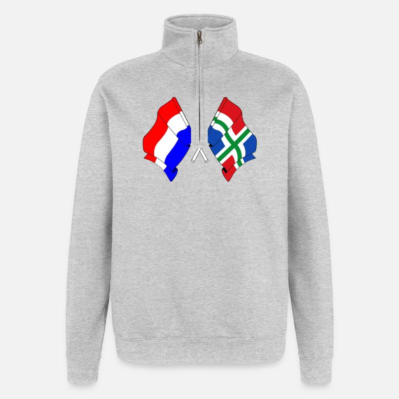 Drapeau Pays-Bas, Groningue - Sweat à zip 1/4 - gris chiné