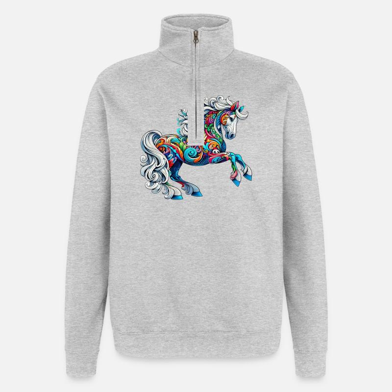 Pferd - Quarter-Zip-Sweatshirt - Grau meliert