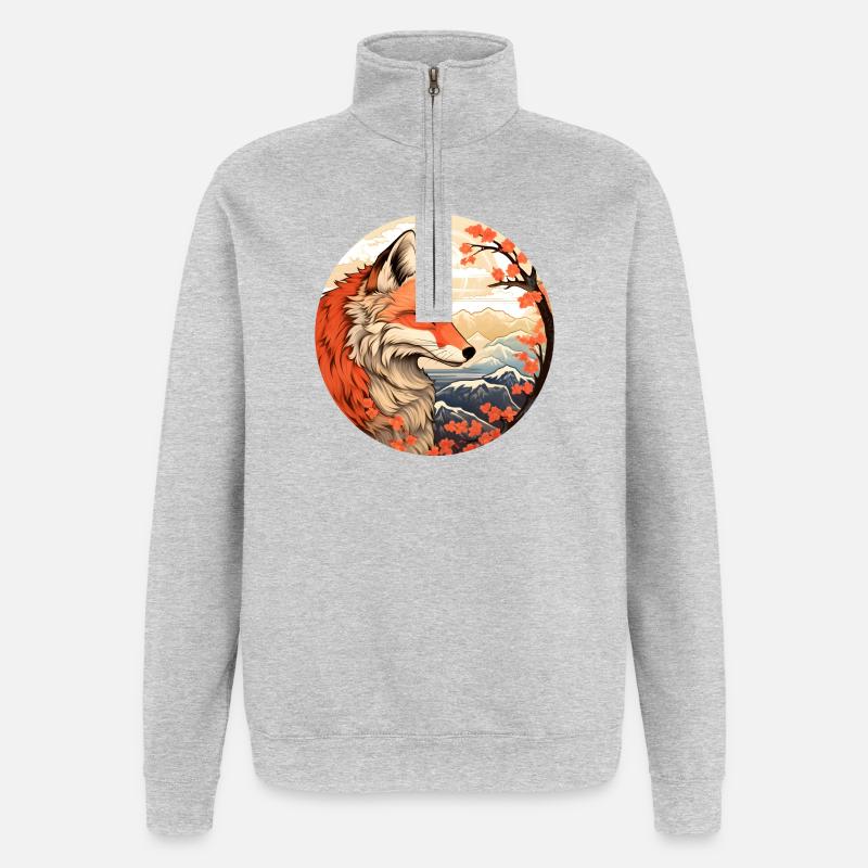 Fuchs zwischen den Blütengipfeln Herbst - Quarter-Zip-Sweatshirt - Grau meliert
