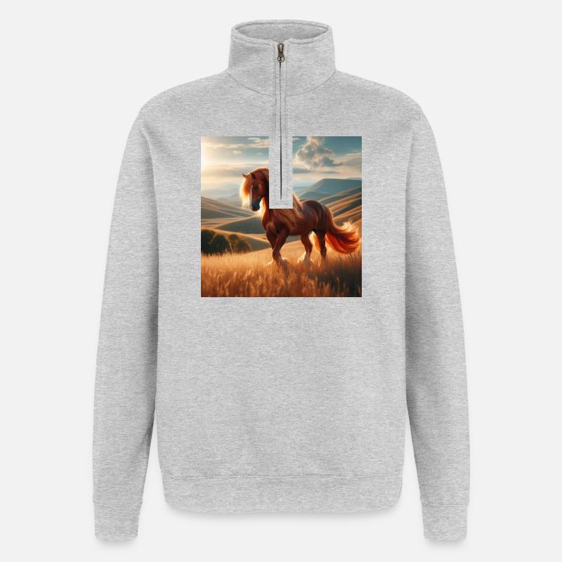 Freies Pferd - Quarter-Zip-Sweatshirt - Grau meliert