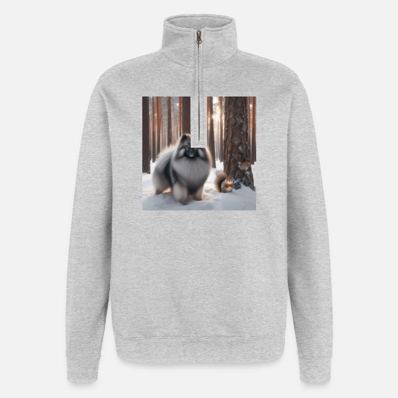 Wolfspitz im Schnee - Quarter-Zip-Sweatshirt - Grau meliert