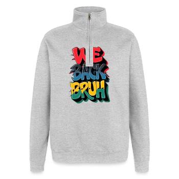 Révolution du texte graphique avec des phrases percutantes - Sweat à zip 1/4 - gris chiné - Devant - AI Model Female 172 light (172cm) & AI Model Male 178 dark (178cm)