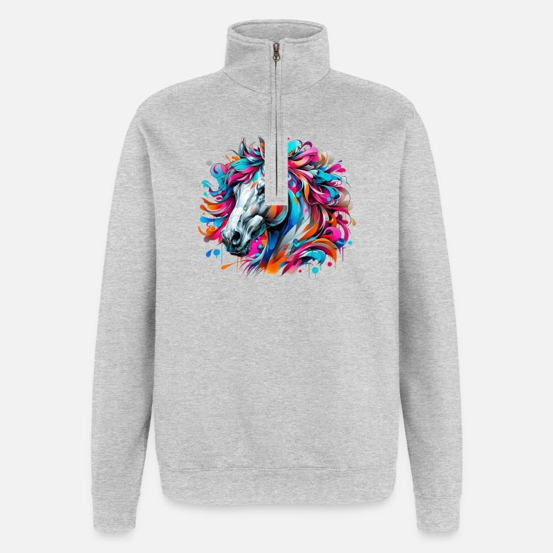 Pferd - Quarter-Zip-Sweatshirt - Grau meliert