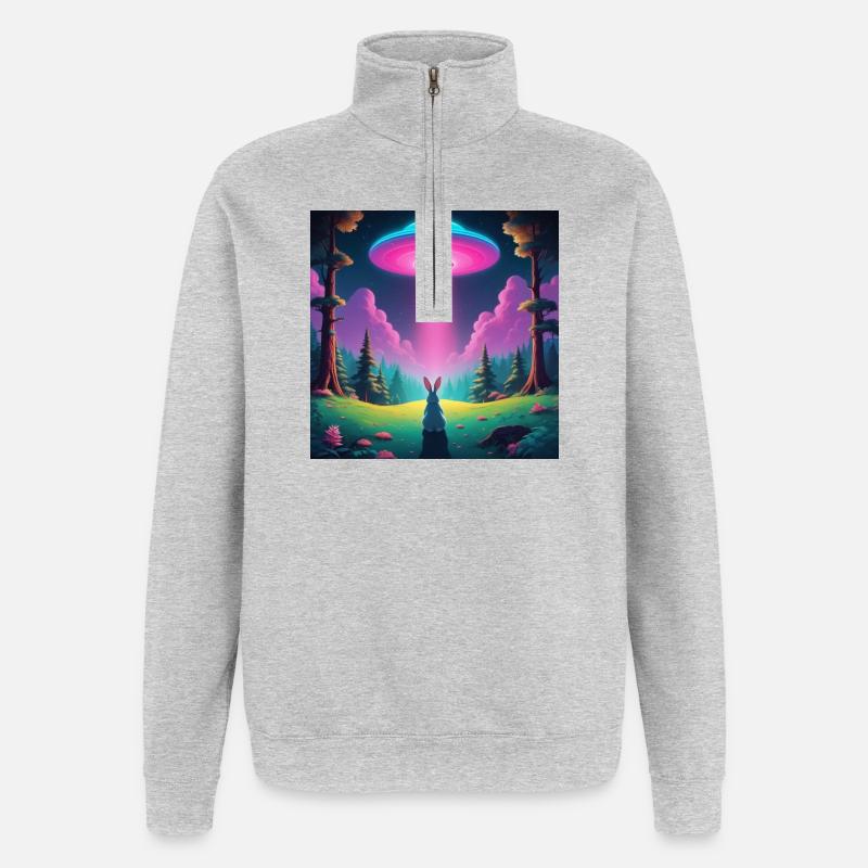 UFO with rabbit - Quarter-Zip Sweatshirt - heather grey