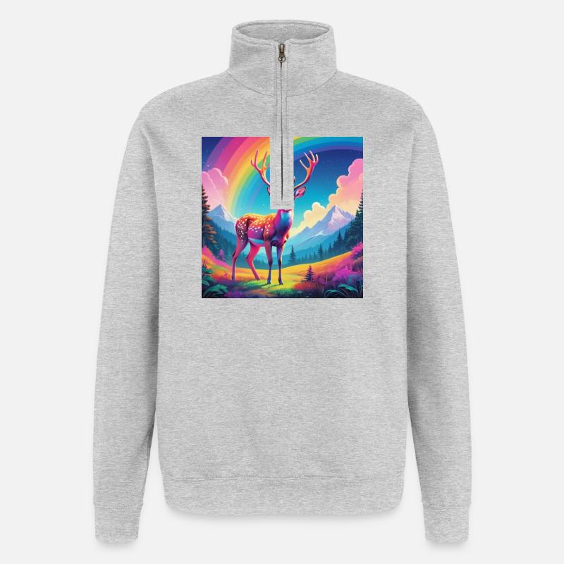 Hirsch mit Regenbogen - Quarter-Zip-Sweatshirt - Grau meliert