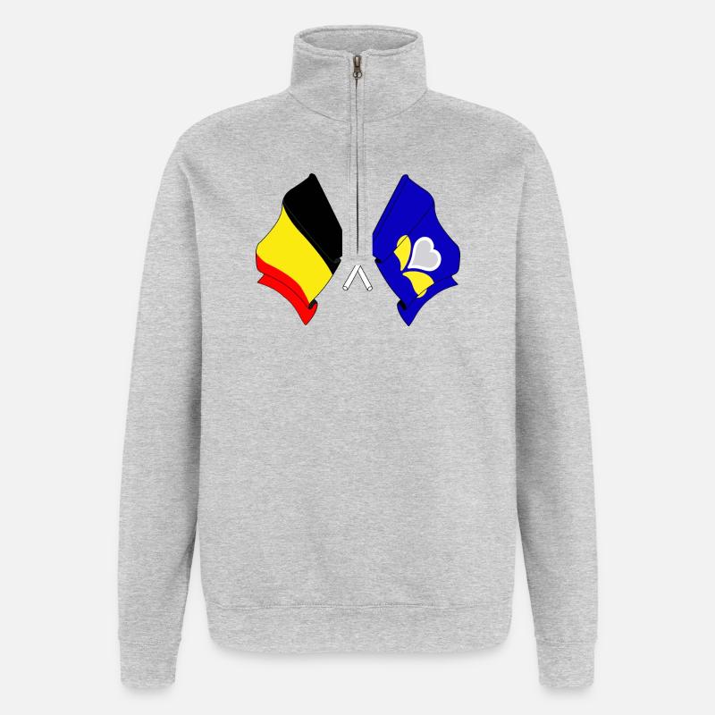 Drapeau Belgique, Région de Bruxelles-Capitale - Sweat à zip 1/4 - gris chiné