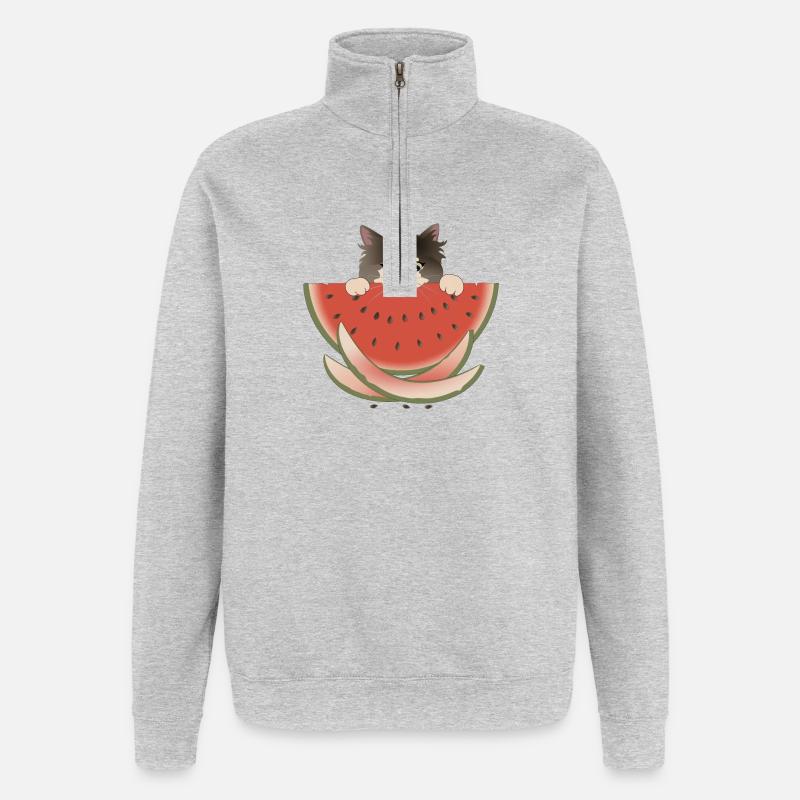 Délice de pastèque Chat - Sweat à zip 1/4 - gris chiné