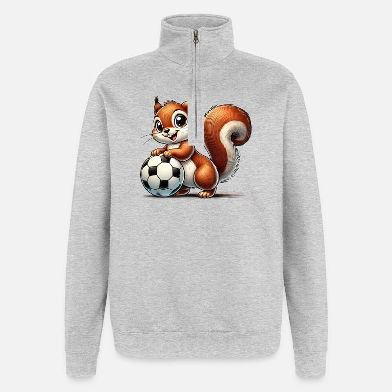 fröhliches Eichhörnchen, spielt Fußball - Quarter-Zip-Sweatshirt - Grau meliert