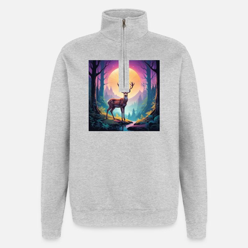 Cerfs dans la forêt - Sweat à zip 1/4 - gris chiné