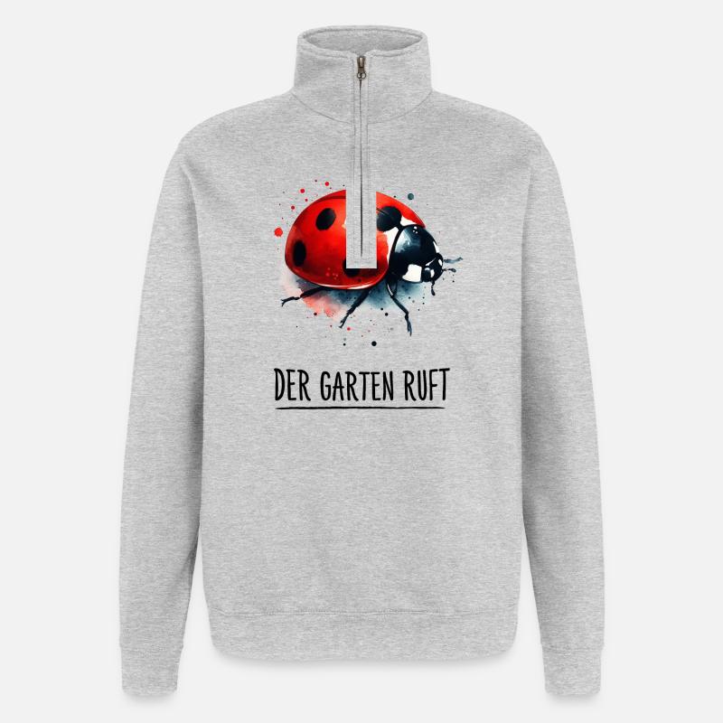 Der Garten ruft - Marienkäfer Gärtner - Quarter-Zip-Sweatshirt - Grau meliert