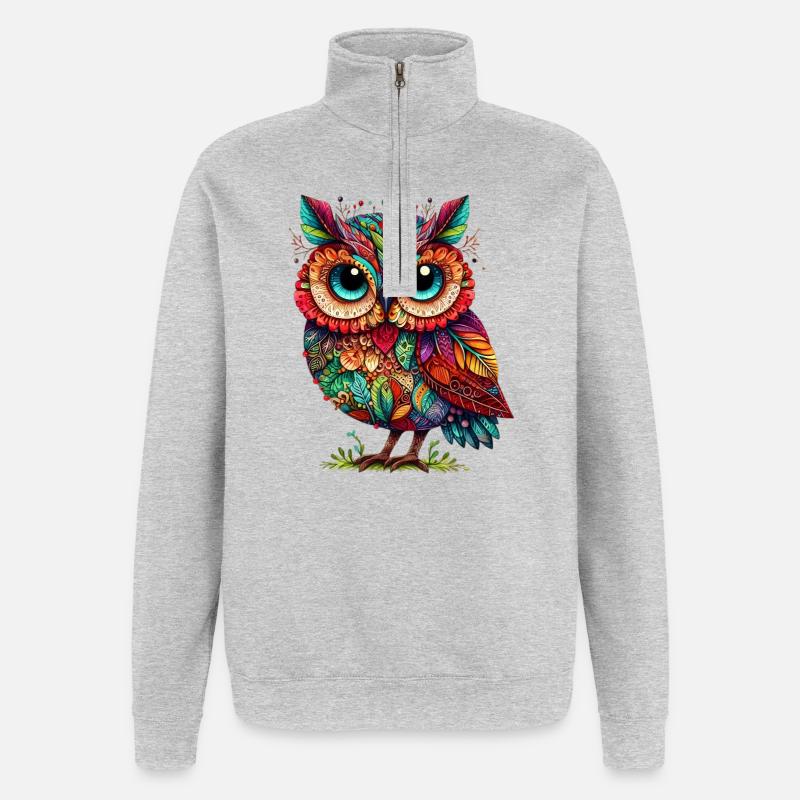 Eule - Quarter-Zip-Sweatshirt - Grau meliert