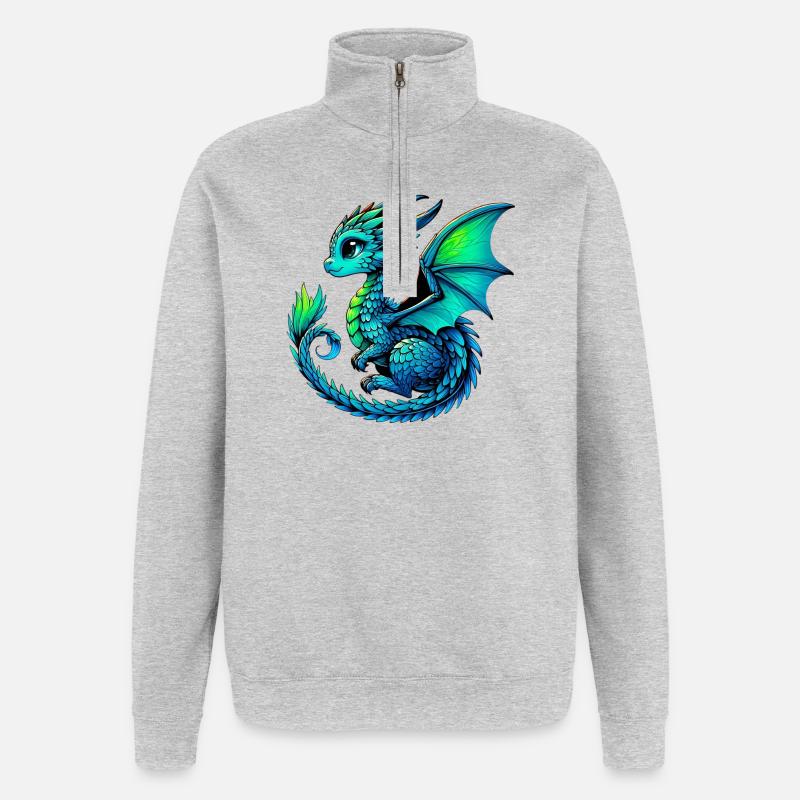 Drache - Quarter-Zip-Sweatshirt - Grau meliert