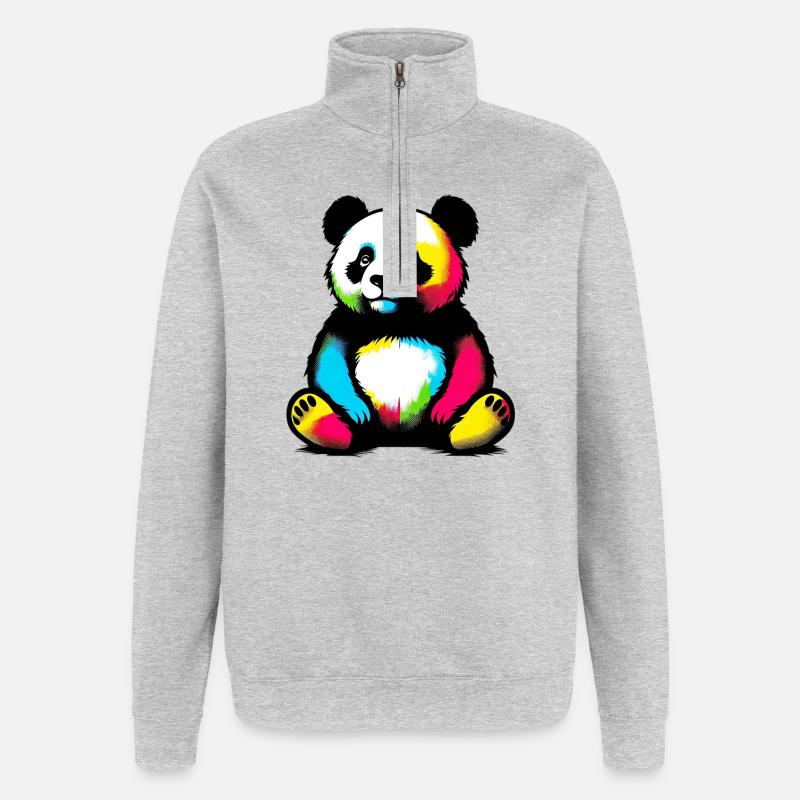 Panda - Quarter-Zip-Sweatshirt - Grau meliert