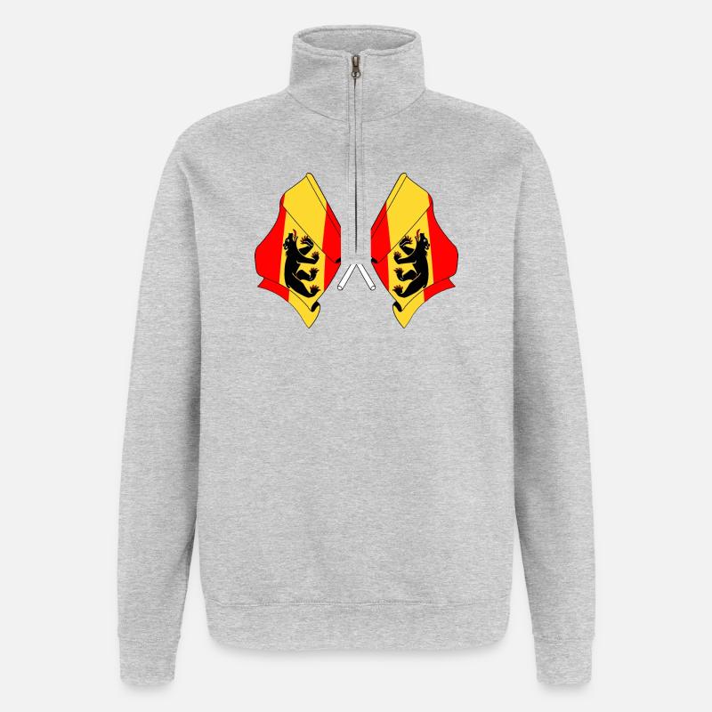 Deux drapeaux Berne Suisse - Sweat à zip 1/4 - gris chiné