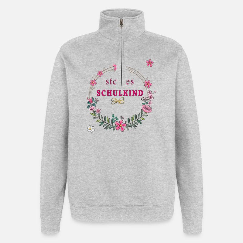 stolzes Schulkind Einschulung - Quarter-Zip-Sweatshirt - Grau meliert