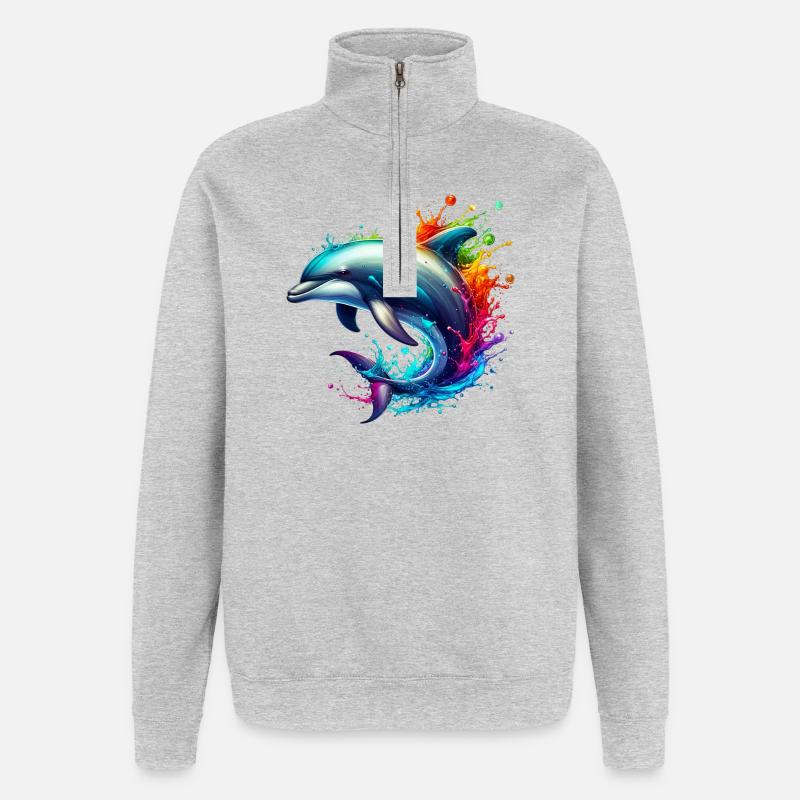 Delfin - Quarter-Zip-Sweatshirt - Grau meliert