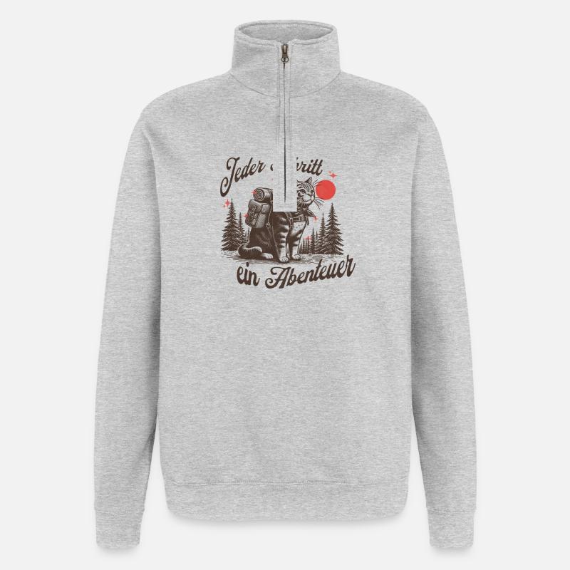 Abenteuerlicher Katzenwanderer beim Nachthimmel - Quarter-Zip-Sweatshirt - Grau meliert