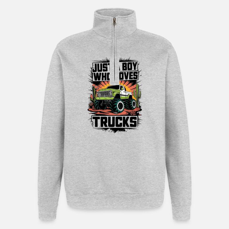 Conception de camion monstre Tracker jaune - Sweat à zip 1/4 - gris chiné