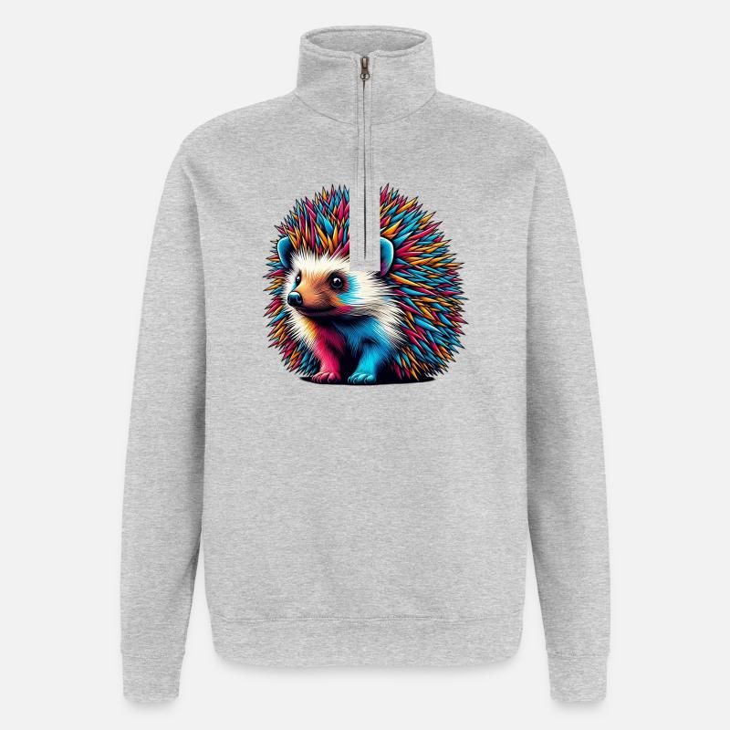 Hérisson - Sweat à zip 1/4 - gris chiné