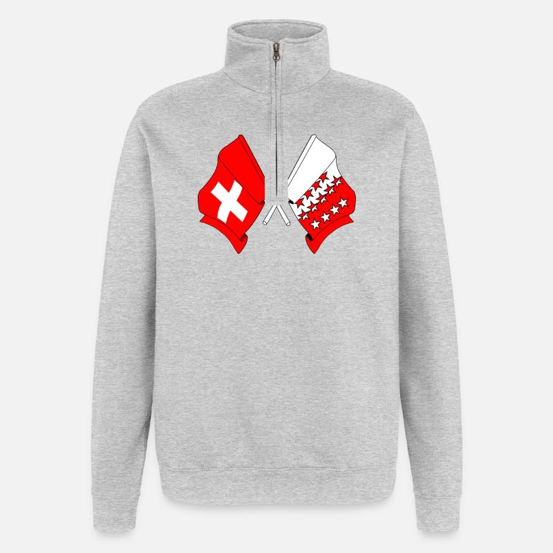 Schweizer Flagge und Walliser Flagge - Quarter-Zip-Sweatshirt - Grau meliert