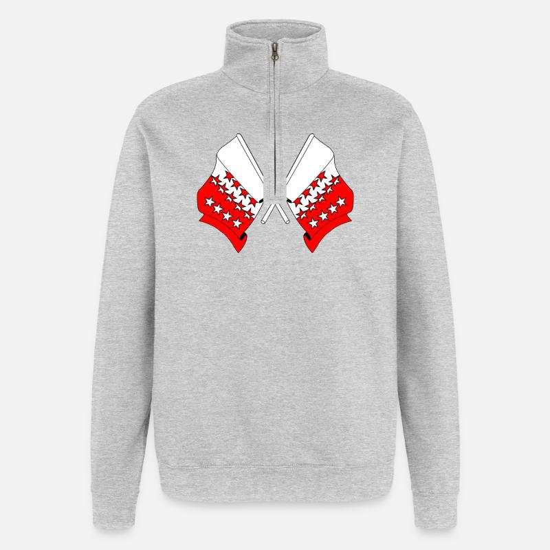 Zwei Flaggen Wallis, Schweiz - Quarter-Zip-Sweatshirt - Grau meliert