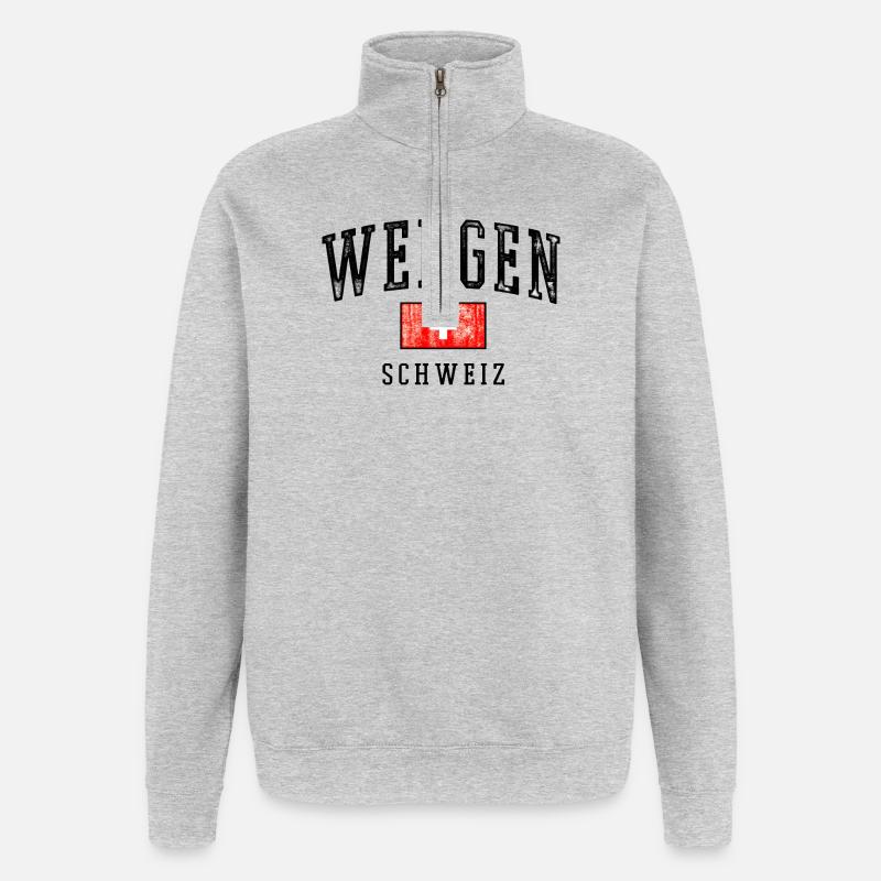 Wengen Schweiz Emblem - Quarter-Zip-Sweatshirt - Grau meliert