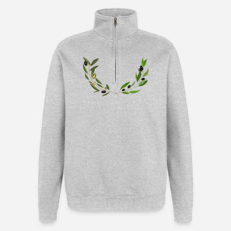 Branches d'olivier Marseille handmade - Sweat à zip 1/4 - gris chiné