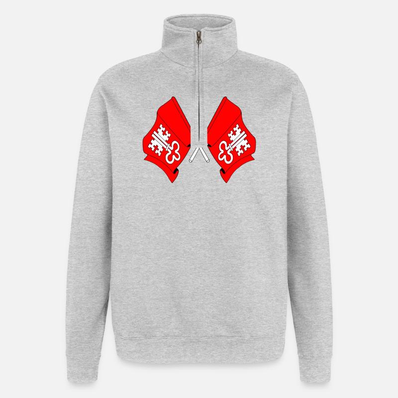 Deux drapeaux Nidwald Suisse - Sweat à zip 1/4 - gris chiné